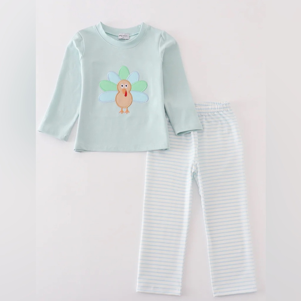 Blue stripe turkey applique boy set